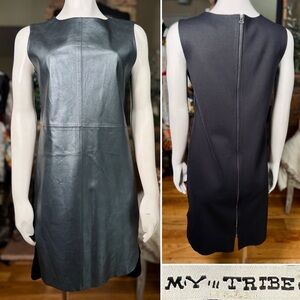My Tribe Gunmetal Leather Sleeveless Shift Dress w/ Full Back Double Zip, Sz M